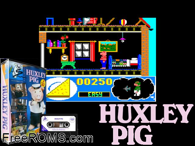 Huxley Pig (UK) (1991) [f1] Amstrad CPC game showing 3D box cover and gameplay screenshot
